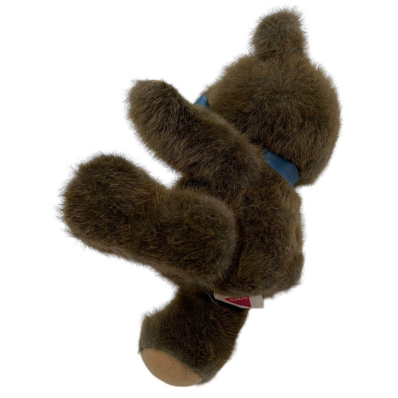 Dakin Vintage Brown Teddy Bear 1988 Plush Stuffed Animal Jointed Blue Bow Clean - Picture 7 of 13